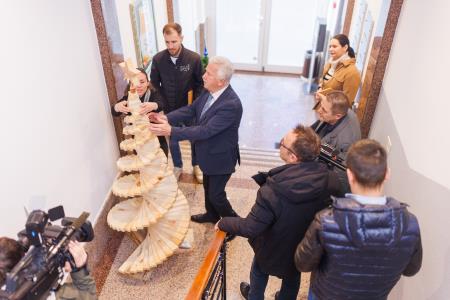 Predaja dobrodelne lesene jelke. Foto: Jaka Ivančič. 